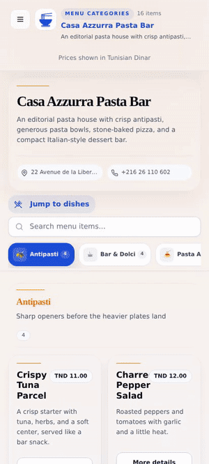 Casa Azzurra Pasta Bar menu preview