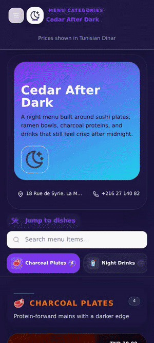 Cedar After Dark menu preview