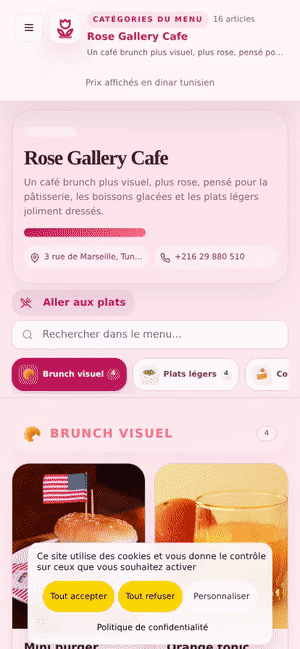 Rose Gallery Cafe menu preview