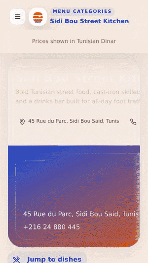 Sidi Bou Street Kitchen menu preview