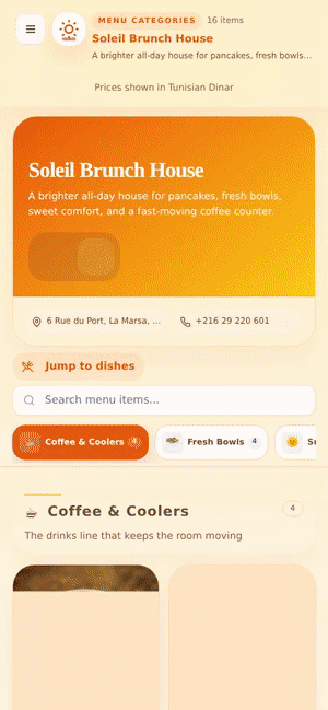 Soleil Brunch House menu preview
